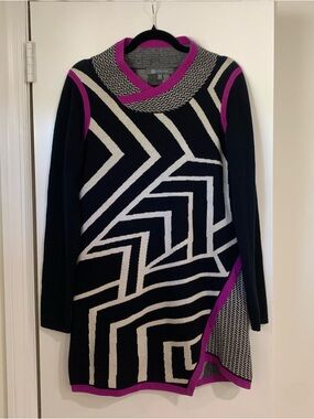 Title Nine Merino Wool Blend Brazen Tunic Sweater Dress Geometric Size Medium